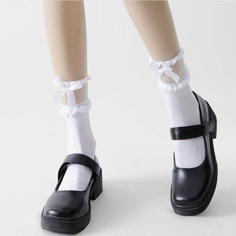 2 Pairs Lace Lolita Socks High Tube Thigh Knee Socks Female Long Tube Bowknot  Lace Japanese Style Ultra-thin Stockings