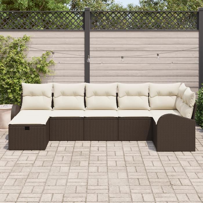 VidaXL Ensemble de Canapé de Jardin 7 Pièces avec Coussins Marron en Rattan Synthétique 3359097