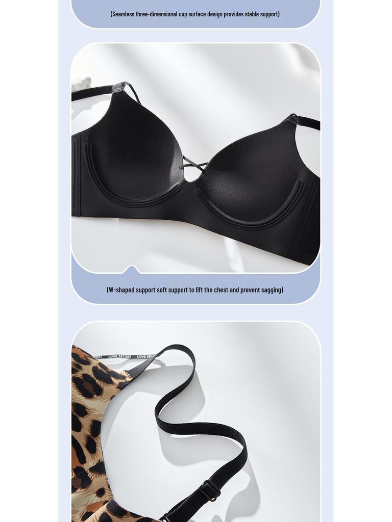 Leopard Print Wire-Free Push-Up Bra with Anti-Sagging Side Support