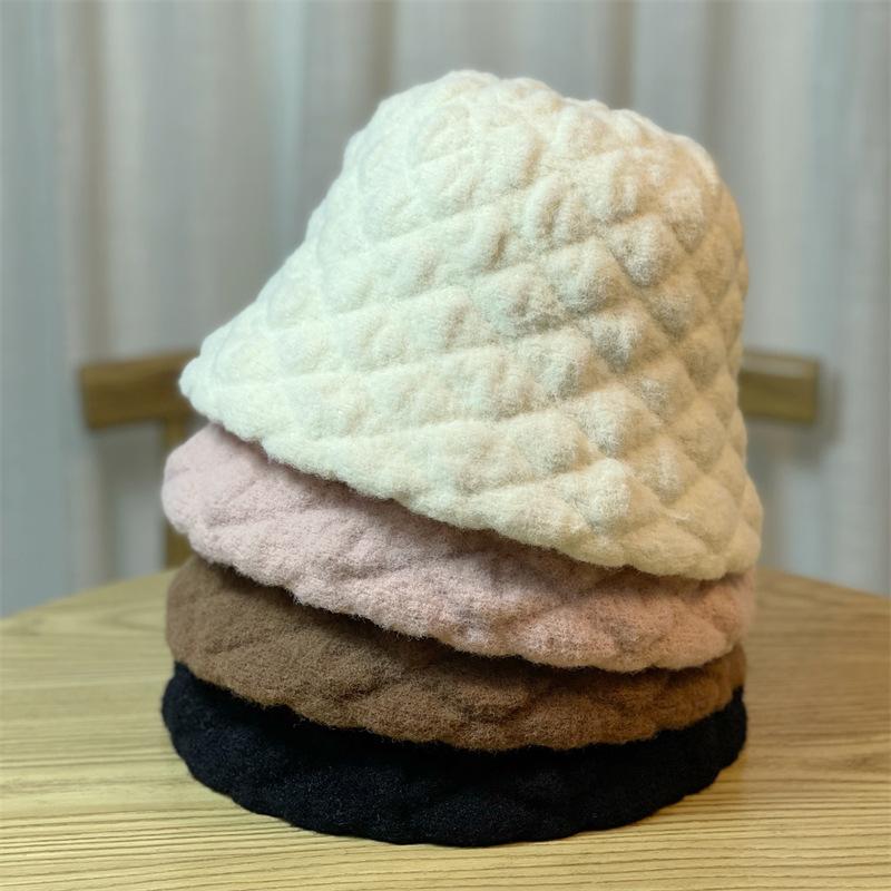 Winter Japanese Style Lazy Rabbit Velvet Bucket Hat for Women Korean Fashion Twist Pleated Warm Fisherman Hat Versatile Solid Color Cold Hat