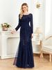 Elegante Vestido de Festa Longo de Manga Comprida Ajustado Cauda de Peixe para Madrinha