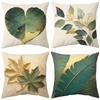 4Pcs Gold Edge Green Leaf Botanical Printed Pillow Cover Polyester Cushion Case 2D Flat Printing Pillowcase Luxury Now