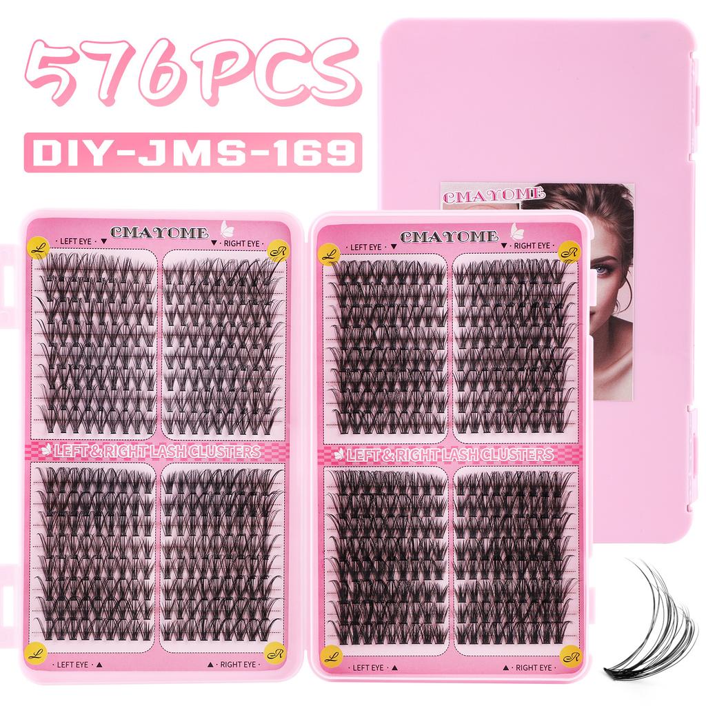 576 Clusters Of Single-Cluster False Eyelashes 8-16Mmdiy Segmented Natural Dense D-Curve Self-Grafting