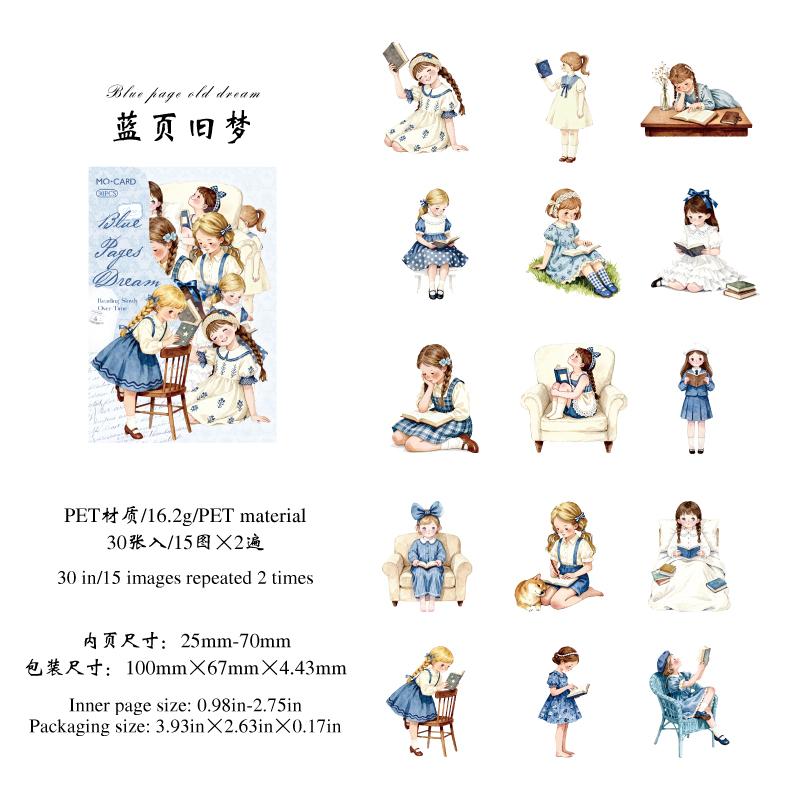JIAMEI 30pcs Time Slow Reading Series Kawaii Little Girl PET Stickers DIY Diary Scrapbook Decor Journal Aesthetic Stickers