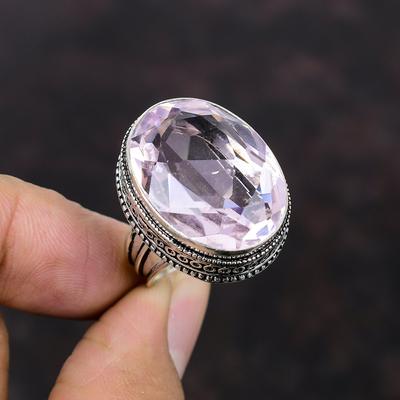 Faceted Pink Kunzite Ring Vintage Ring Gemstone Jewelry 925 Sterling Silver Ring Dainty Ring Silver Jewelry For Gift