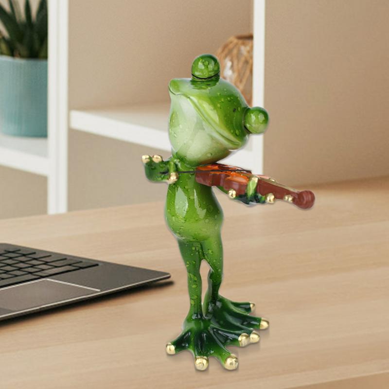 Frog Ornament Cute Cartoon Frog Statue Outdoor Accessory Figurine Resin Guitar Violin Outdoor Decor Holding Musical Instrument