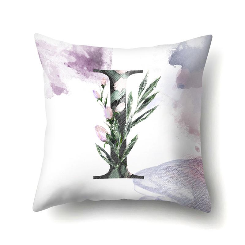 Polyester Pillowcase Home Watercolor Flower Print Pillowcase 26 English Letters Bedside Cushion Cover
