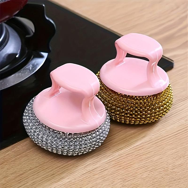 Stainless Steel Sponge Brush with Handle, Removable Decontamination Ball, Non-Stick & Oil-Free Dishwashing, Residue-Free Kitchen Cleaning Too