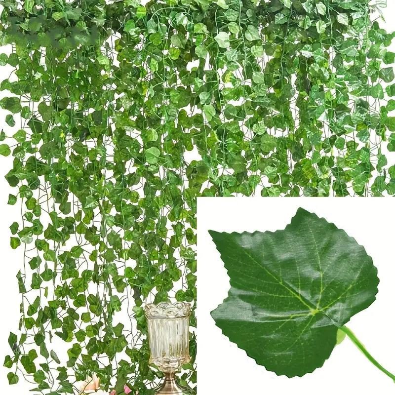 12 Stück Künstliche Efeugirlande Hängende Fake Grüne Blätter Ranken Haus Garten Wand Party Dekoration 12pcs, 1.2m
