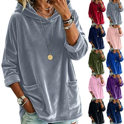 Women's Casual Loose Fit Hoodie Color Long Sleeve Pullover