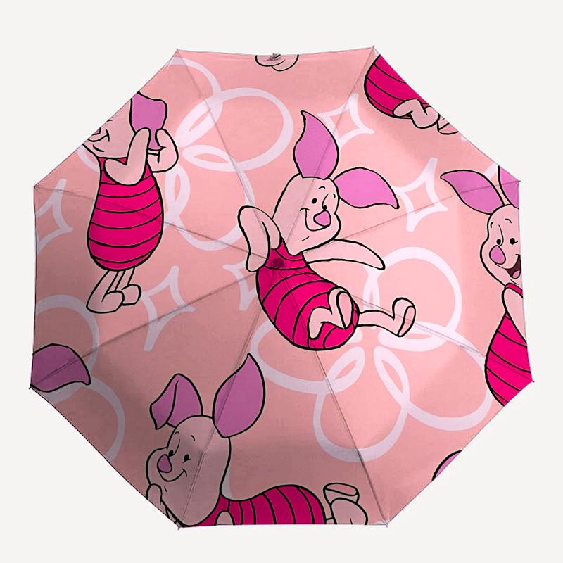 Piglet, Pink Themed Automatic Opening and Closing Umbrella, Brightly Colored 8-rib Portable Umbrella, Suitable for Men and Women, A Perfect Gift for C