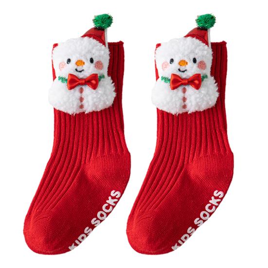 1 Pair 3D Knit Christmas Baby Socks Soft Cotton Novelty Socks with Doll Design Anti-Slip Bottom Socks for Toddlers