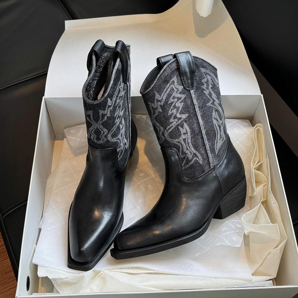 

Summer boots Maillard brown 2025 new wasteland wind with skirt western cowboy boots 42