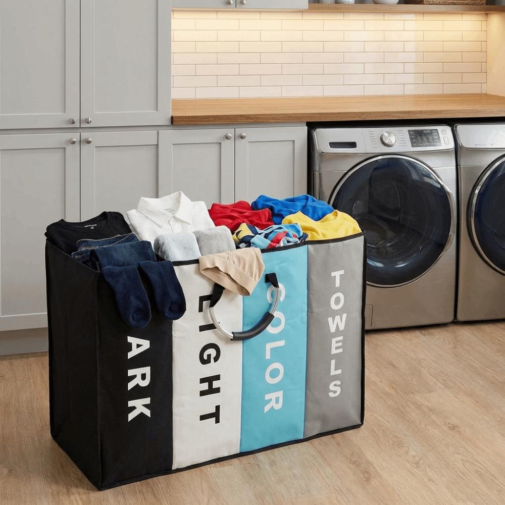 Folding 4 Grids Dirty Clothes Basket Oxford Cloth Miscellaneous Storage Bag  Dormitory