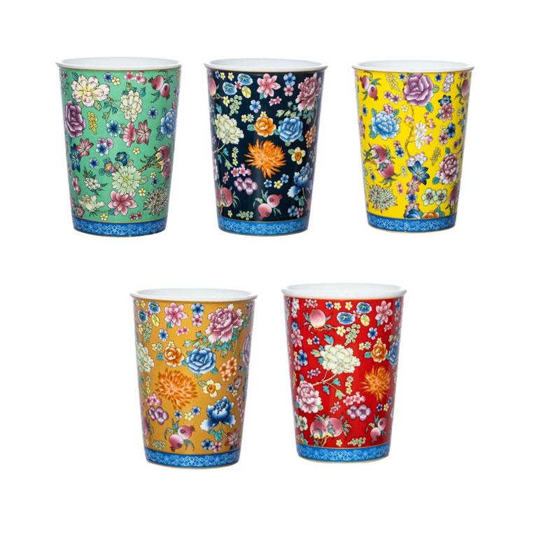 A Handless Ceramic Tea Cups Bar Mugs Floral Pattern Ceramic Tiki Painted Cocktail Cups Personalized Chinese-style Ceramic Cups