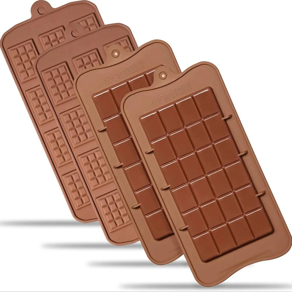 Silicone Break Apart Chocolate Molds, Set of 4 Flexible Non-Stick Silicone Candy Protein and Energy Bar Molds for Mini Rectangle