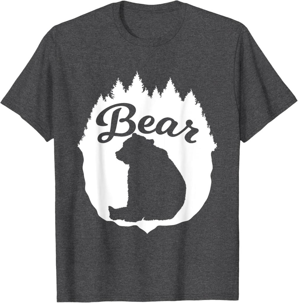 Bärensilhouette Wald Bäume Grafik T-Shirt Lässiges Baumwoll Kurzarm T-Shirt für Herren