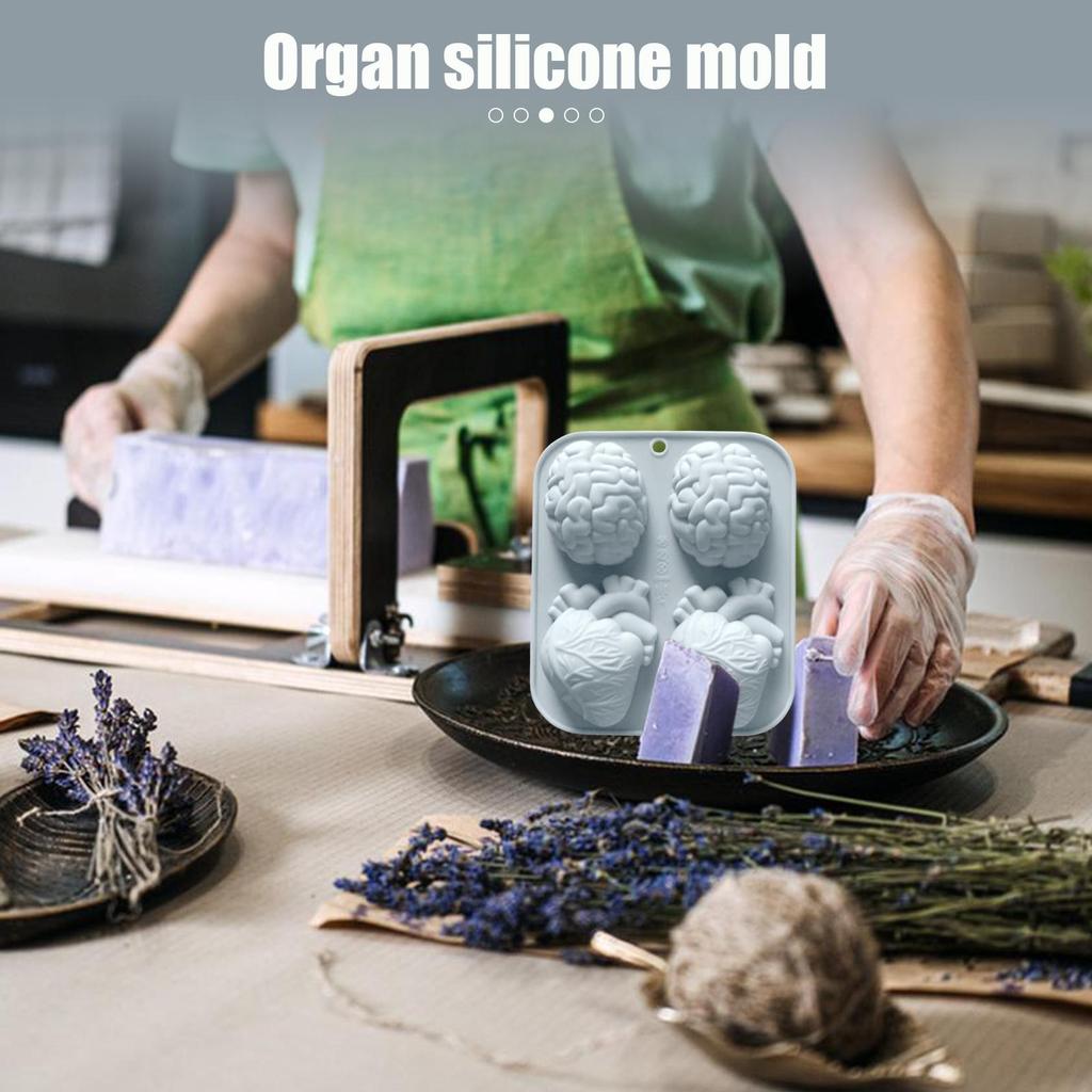 Human Heart Brain Silicone Molds Halloween 3D Brain Heart Shape Chocolate Candy Pudding Ices Cube Tray Cupcake Cake Decor Molds