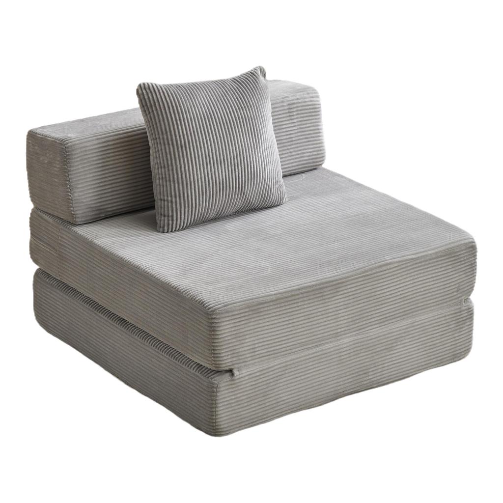 Floor Couch,Compression Sofa,Convertible Sofa Bed-with Pillow Back Support Armrest,Corduroy Fabric,for Living Room Bedroom,Light Grey
