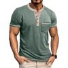 Simple Summer Men's Short-sleeved Henry Shirt Button Retro T-shirt Color Block T-shirt Men