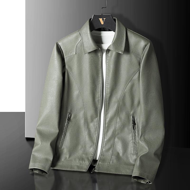 Large size casual men's leather jacket spring and autumn new popular loose and versatile trend top leather jacket jacket