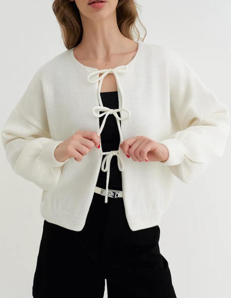 2025 Autumn/Winter European and American Women's Casual Loose Cardigan Tie Solid Color Knitted Sweater