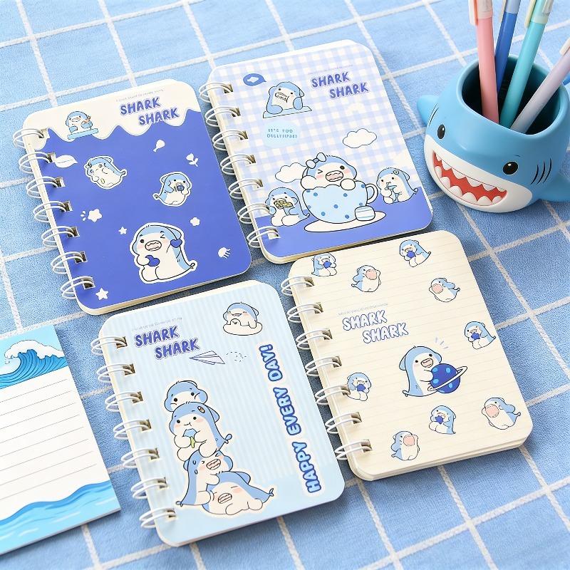 12Pcs Shark Album Pattern Cartoon A7 Coil Book Pocket Mini Notebook Diary Portable Office Notepad Daily Weekly Planner School Supplies Holiday Gift No