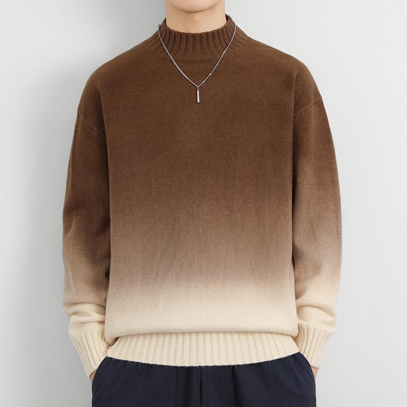 Men's Gradient Sweater, Half-High Collar, 2024 Autumn/Winter Trend, Soft & Fluffy Knit, Warm Base Layer