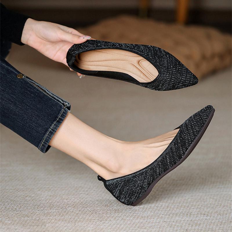 fashion Stretch Knitted Straight Grain Moccasins Breathable Cozy Work Shoes Brief Slip-on Fashion Ladies Flats Light Driving Loafers