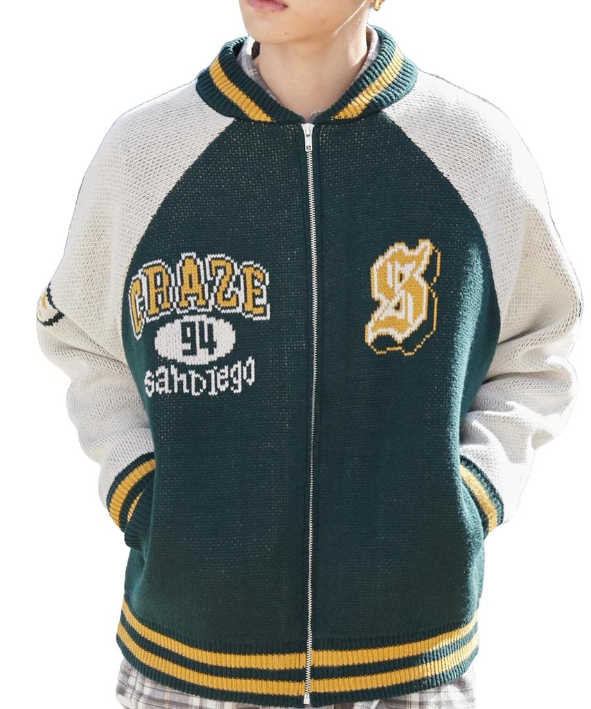 WEGO Jacquard Knit Stadium Size Green Men's Jacket, M,