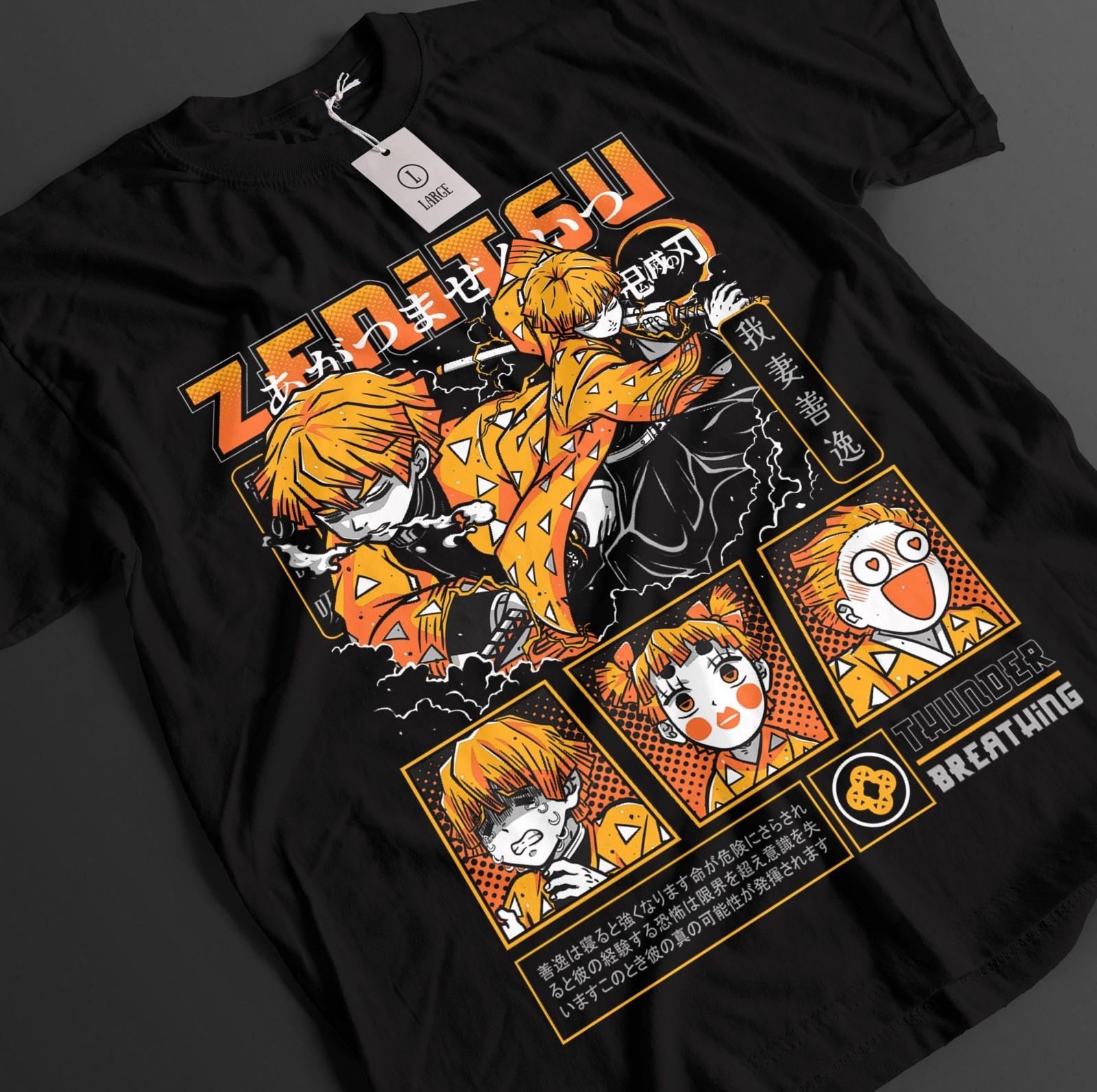 Demon Slayer Shirt Zenitsu T-Shirt Mens Womens Tees Top Tanjiro KNY Anime Kaigaku Top Akaza Muzan Tee 4XL