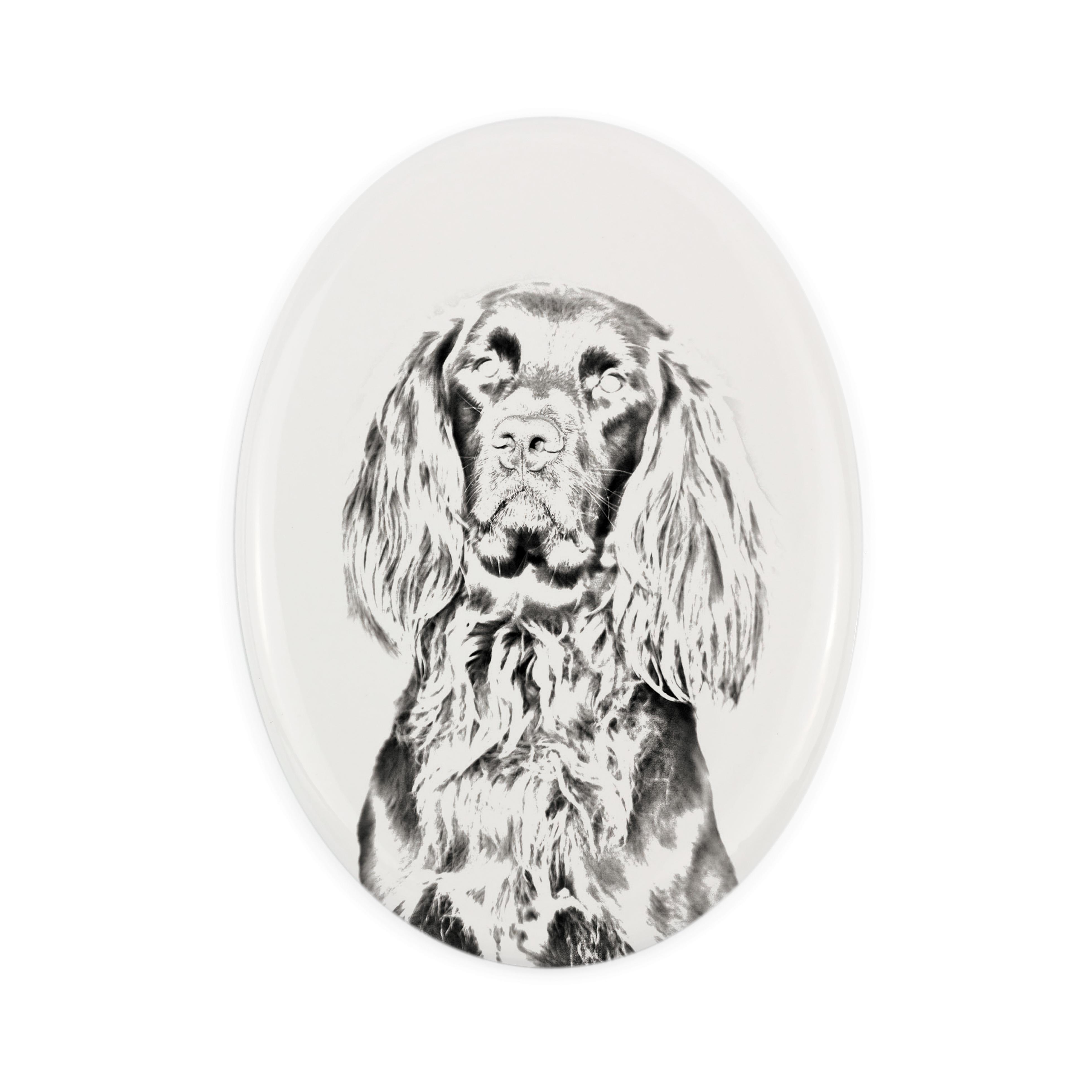 

German Wirehaired Pointer - commemorative plaque with a photo of a dog, tombstone with a print, personalized oval plaque from the Art-Dog brand білий