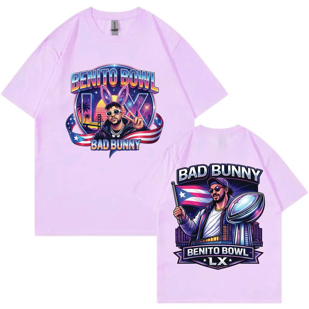 Rapper Bad Bunny Doppelseitiges Grafik-T-Shirt Herren Damen Mode Y2k Übergroßes T-Shirt Sommer Lässig Baumwolle Kurzarm-T-Shirts