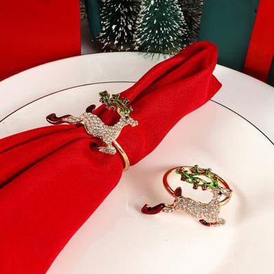 Anneau de serviette de noël, arbre de Table, strass, bonhomme de neige, père noël, renne, décoration de dîner, porte-serviette, boucle