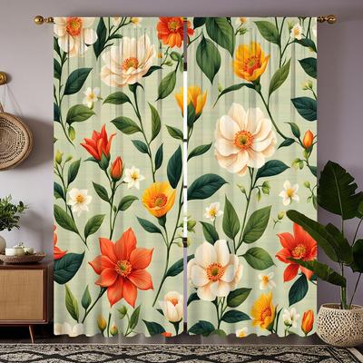 2 sztuki zasłony dekoracyjnej z motywem HD pastoralnych zielonych liści i kwiatów Zielona zasłona z nadrukiem cyfrowym dekoracja w stylu dekoracyjnym do domu livi