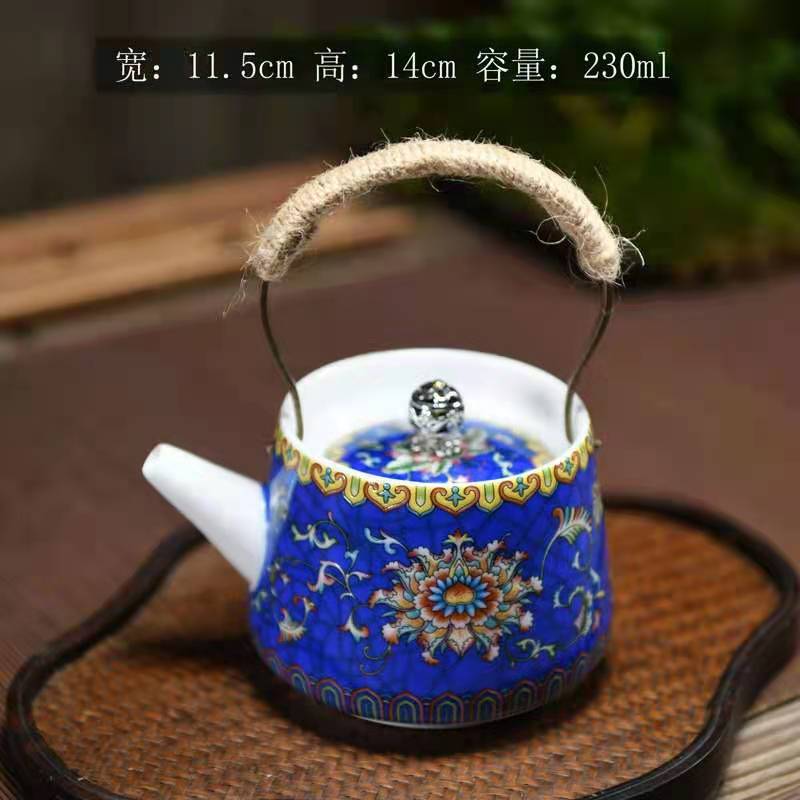 Large Ceramic Teapot Set with Hand Painted Flowers Home Tea Brewing Kungfu Tea Kit with Handle