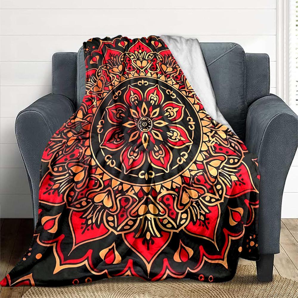 1pc Mandala Pattern Print Blanket  Lightweight Flannel Throw Blanket For Sofa, Bed, Living Room Office, Outdoor Travel, Camping, Soft All-Season Throw
