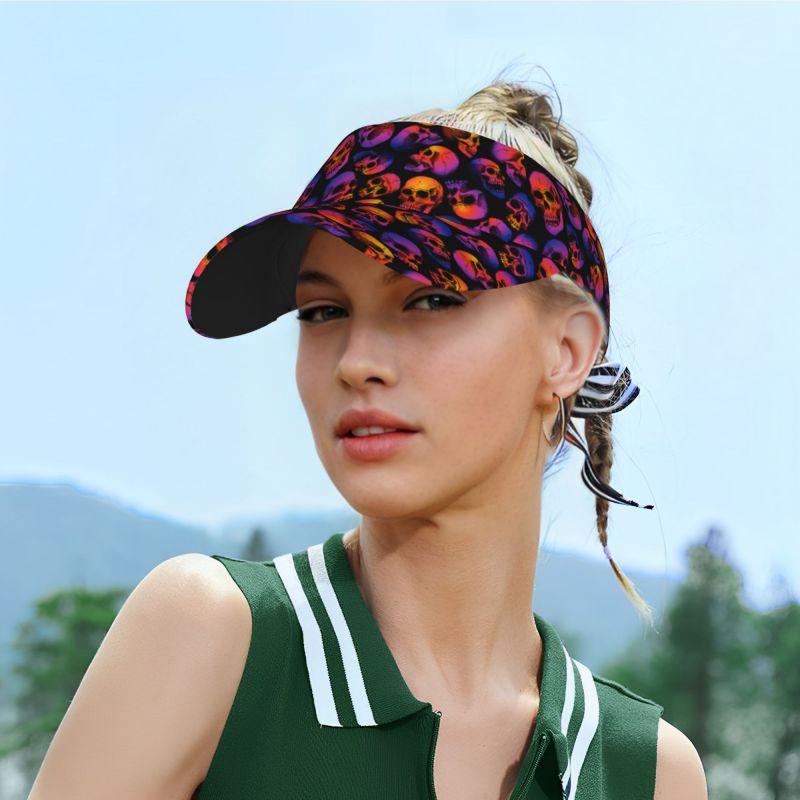 Horror Color Skull Sports Sun Visor Hats Women Men Adjustable Lightweight Cooling Empty Top Visor Hat for Golf Tennis Running