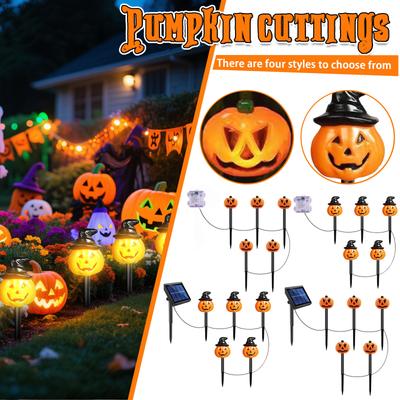 Paquete de 5 Guirnaldas de Luces de Calabazas de Halloween con Energía Solar - Decoraciones Naranjas para Pasillos de Halloween para Exhibiciones de Patio de Halloween al Aire Libre