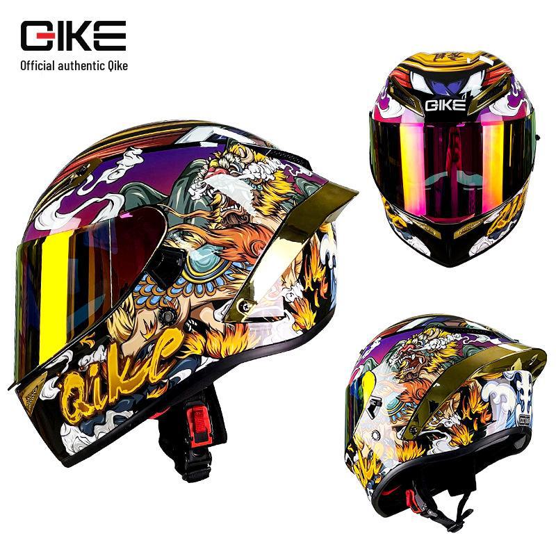 

Мужской мотоциклетный шлем Qike на все сезоны с Bluetooth, двойным визором, откидной конструкцией и большим хвостовым спойлером XL