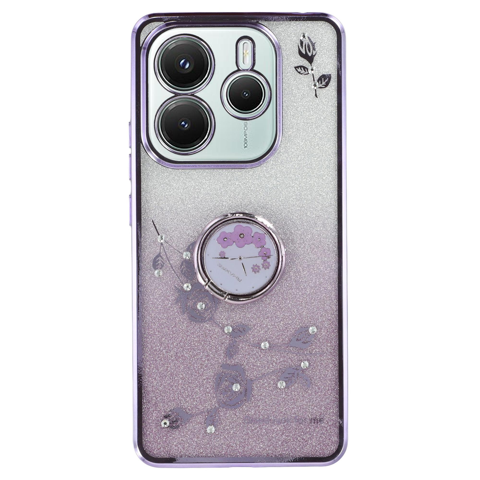 

KADEM Чохол для Xiaomi Redmi Note 14 5G з кільцем-підставкою, ТПУ, квіти, чохол для телефону, градієнтний блиск Purple