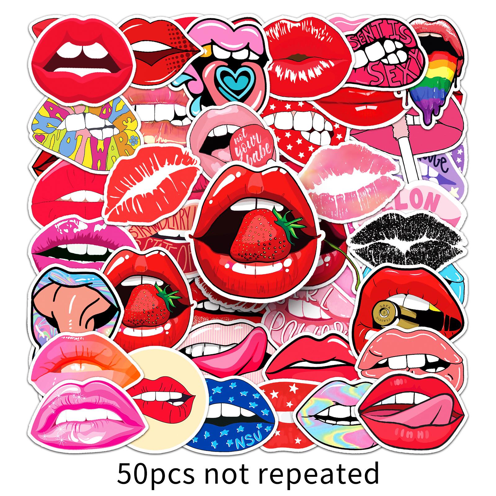 

50pcs Sexy Creative Waterproof Lip Stickers for DIY Color Painting, Bicycle, Journal, Luggage Decoration