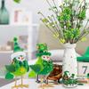 Gnome Doll St Patrick's Day Decoration Plush Bird Figurine with Shiny Wings Green Sweater Four Leaf Clover Embroidered Hat Soft Wool Legs Holiday