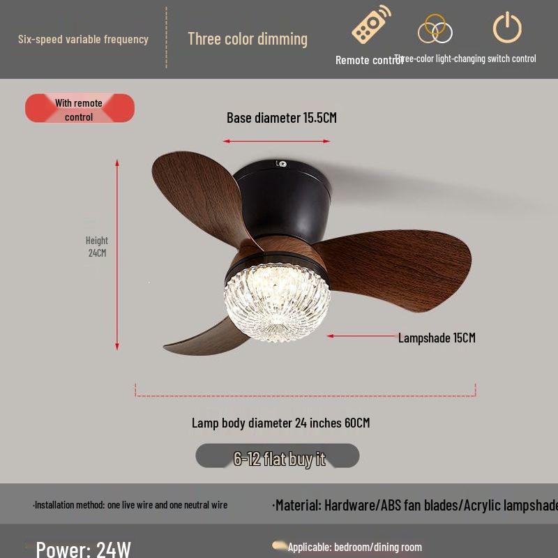 Walnut Chinese Style Ceiling Fan Light – Silent, Full Spectrum for Living Room and Bedroom