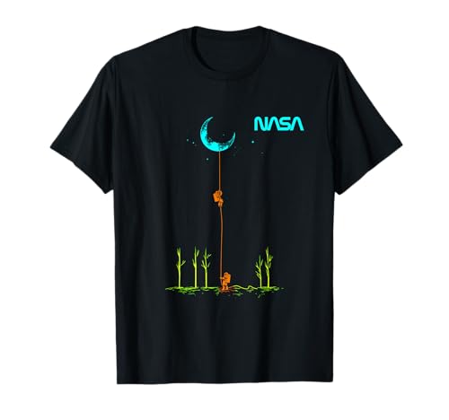 NASA astronaut climbs rope to reach moonworm logo T-shirt