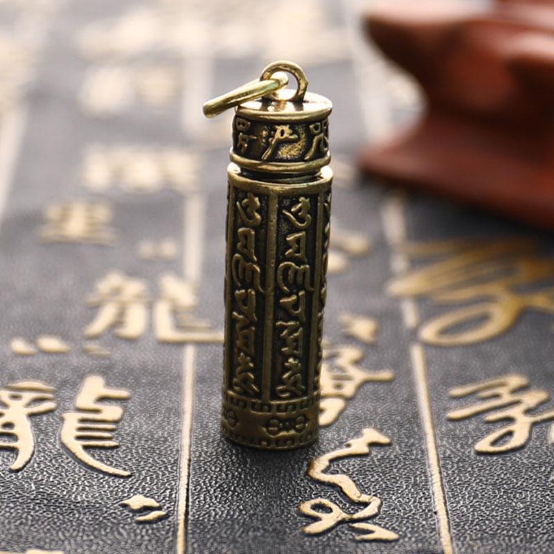 Brass Cylinder Pendant Keychain Hanging Jewelry Pill Box Medicine Container