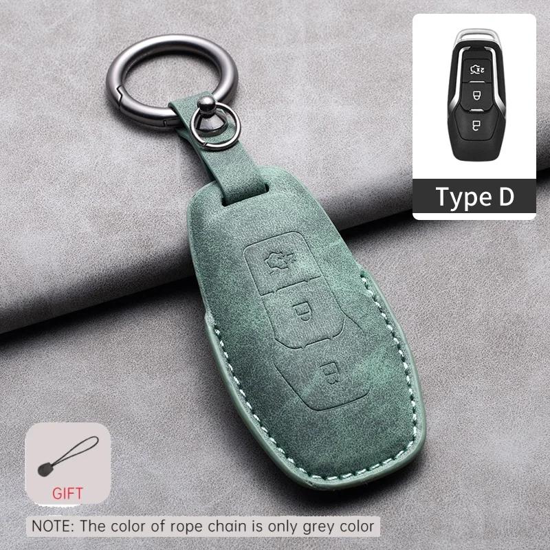 Leather Car Key Case Cover Holder Keychain Shell for Ford Fusion Mondeo Mustang F 150 Explorer Edge Focus 3 2016 2017 2018