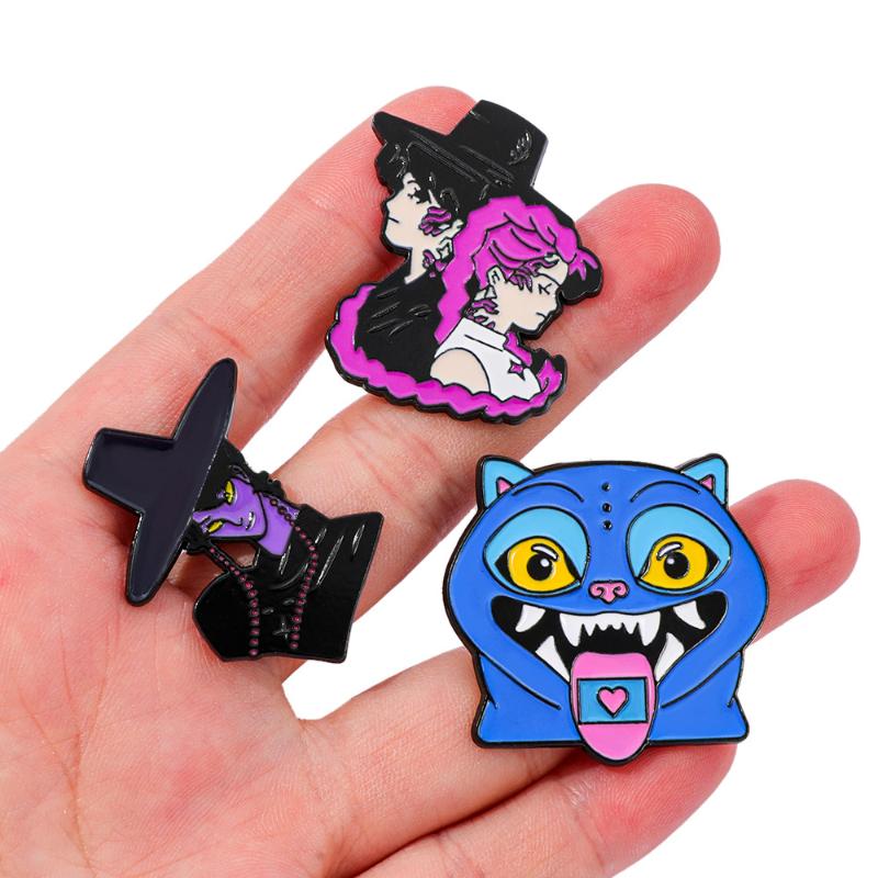 Happy Blue Cat Enamel Pin Fantastic Hunter Team Brooches Woman Men Backpack Badge Accessories Lapel Pin Jewelry Gift