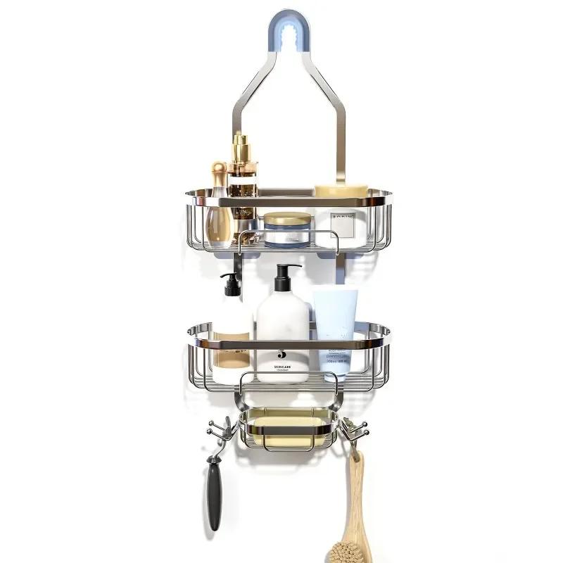 For Hanging Caddy Drilling Bathroom Storage Shower Rack Shower Without Hooks Shelves Over Organizer with Towel Bathroom