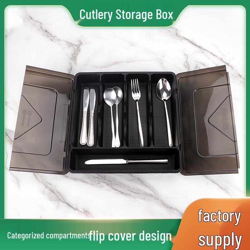 Expandable Kitchen Organizer Box with Built-in Cutlery Compartments and Tableware Storage
